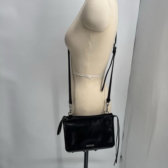 REBECCA MINKOFF Black strap crossbody bag purse genuine leather - Picture 3 of 5